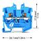 2250-1204 - 2 Conductor Through 15mm DIN Rail Terminal Block with Push-In Clamp and Push Button, 500V, 13A, 16AWG to 24AWG, Blue