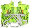 2250-1207 - 2 Conductor Ground Through 15mm DIN Rail Terminal Block with Push-In Clamp and Push Button, 16AWG to 24AWG, Green / Yellow