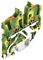 2250-1207 - 2 Conductor Ground Through 15mm DIN Rail Terminal Block with Push-In Clamp and Push Button, 16AWG to 24AWG, Green / Yellow
