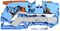 2110-5204 - 2 Conductor Through Terminal Block with Lever and Push Button ,Push-In Cage Clamp , 35mm DIN Rail, 20AWG to 6AWG, 800V, 57A, Blu