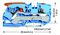 2110-5204 - 2 Conductor Through Terminal Block with Lever and Push Button ,Push-In Cage Clamp , 35mm DIN Rail, 20AWG to 6AWG, 800V, 57A, Blu