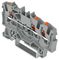 2201-1301 - 3 Conductor Through Terminal Block with Push Button, Push in Cage Clamp, 22AWG to 14AWG,  800V, 17.5A, Grey
