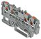 2201-1401 - 4 Conductor Through Terminal Block with Push Button, Push in Cage Clamp, 22AWG to 14AWG,  800V, 17.5A, Grey