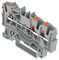 2202-1301 - 3 Conductor Through Terminal Block with Push Button and Test Port, 35mm DIN Rail, 800V, 24A, 22AWG to 12AWG,  Grey