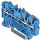 2202-1304 - 3 Conductor Through Terminal Block with Push Button and Test Port, 35mm DIN Rail, 800V, 24A, 22AWG to 12AWG,  Blue