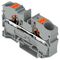 2210-1201 - 2 Conductor Through Terminal Block with Push Button Cage Clamp and Test Port, 800V, 57A, 20AWG to 6AWG,  Grey