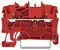 2202-1203 - 2 Conductor Through Terminal Block with Push Button and Test Port, 35mm DIN Rail, 800V, 24A, 22AWG to 12AWG, Red