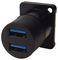 CP30088 - Dual USB 2.0 Type A Sockets to Dual USB 3.0 Type A Sockets Panel Mount Feedthrough Connector, Black Metal Frame CSK Holes
