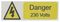 LDV23RP - Danger 230 Volts Rigid PVC Labels, Pack of 5