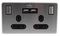 PELB1138 - Screwless Switched Mains Socket with 2x USB Changing Ports, 2 Gang, Double Pole, 13A, Stainless Steel