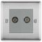 NBS63-01 - Isolated Coaxial Socket, 2 Gang, Brushed Steel