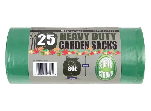80L Heavy Duty Garden Sacks, 25 Roll - Green