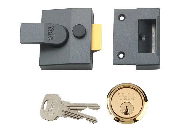 Deadlocking Security Night Latch Lock, Dark Metallic Grey with Brass Cylinder - 40mm Backset