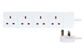 4 Gang Mains Extension Lead, 2m, White